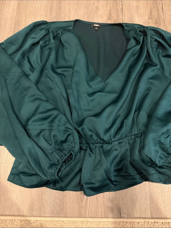 Express Tops - Express Deep Teal V-Neck Balloon Sleeve Blouse